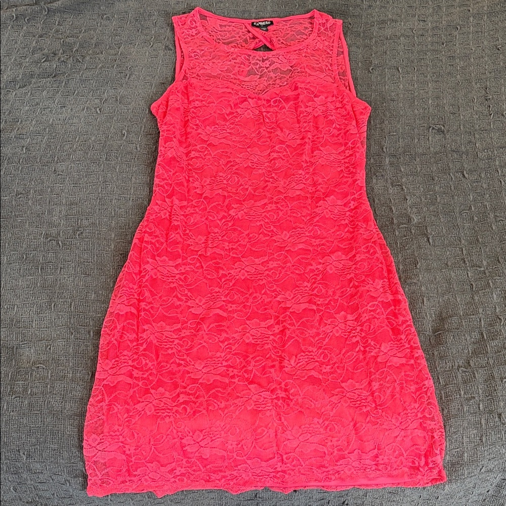Express Vibrant Pink Lace Mini Dress